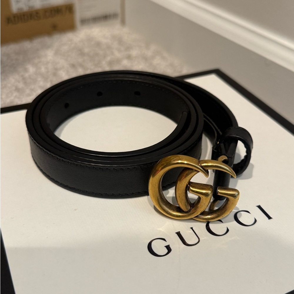 Gucci Black Leather Belt with Gold GG Emblem